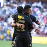 Gamphani Lunga of Orlando Pirates celebrates his goal with Yanela Mbuthuma of Orlando Pirates during the MTN8, Semi Final - 2nd Leg match between Orlando Pirates and Sekhukhune United at Orlando Amstel Arena on August 29, 2026 in Johannesburg, South Africa. (Photo by Lefty Shivambu/Gallo Images)
