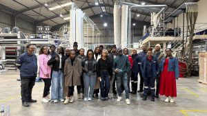 Pavati Plastics employees with the company’s COLINES cast-film extrusion line, which supports the production of specialised polypropylene films and strengthens the company’s local manufacturing capabilities. Picture: Department of Science, Technology and Innovation
