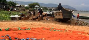 Fishing nets spread on the sandy shore of Lake Albert in Uganda. Picture: United Nations (UN)