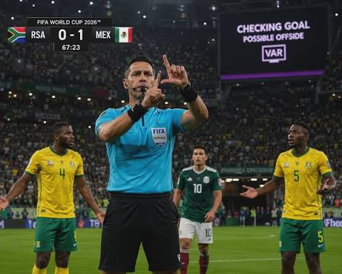 Referee checks with VAR following a goal