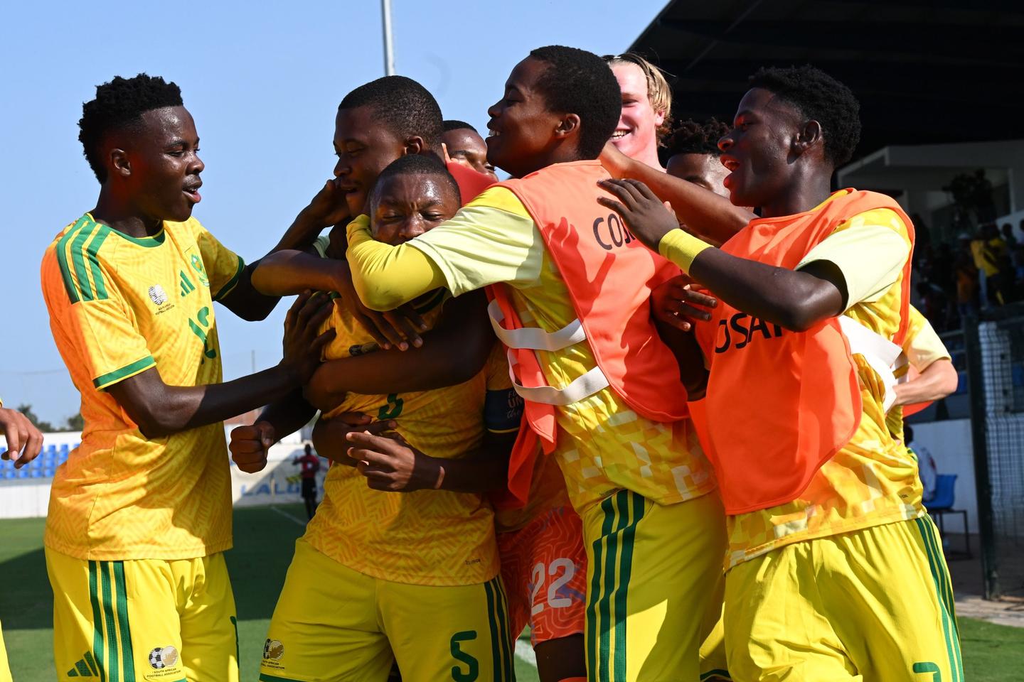 South Africa’s national under-20 side, Amajita, moved to within a point of securing a place in the semi-finals of the CAF U20 Men’s Africa Cup of Nations COSAFA Qualifiers after beating Angola 2-0