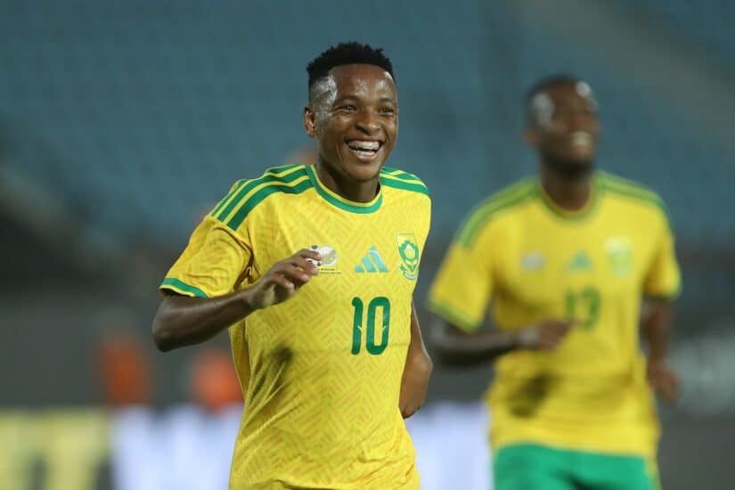 Relebohile Mofokeng scored his first two senior international goals as Pitso Mosimane’s side swept Eritrea aside 5-0 at Al-Salam Stadium