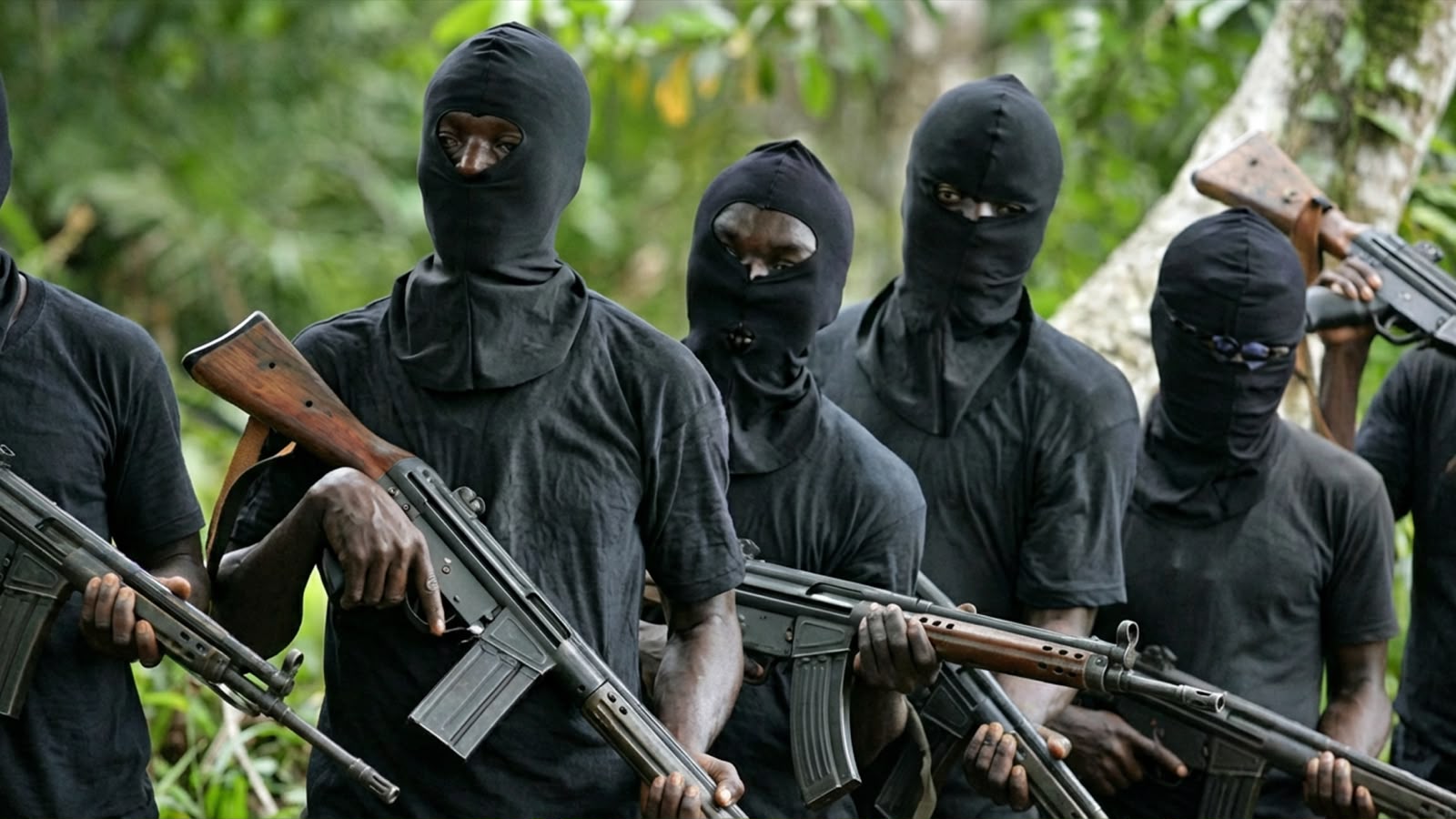 Masked gunmen armed with rifles. Heavily armed gangs, known locally as bandits, have carried out repeated attacks on villages, travellers and security forces in Nigeria’s Zamfara state. The picture is not of the group behind the latest ambush.