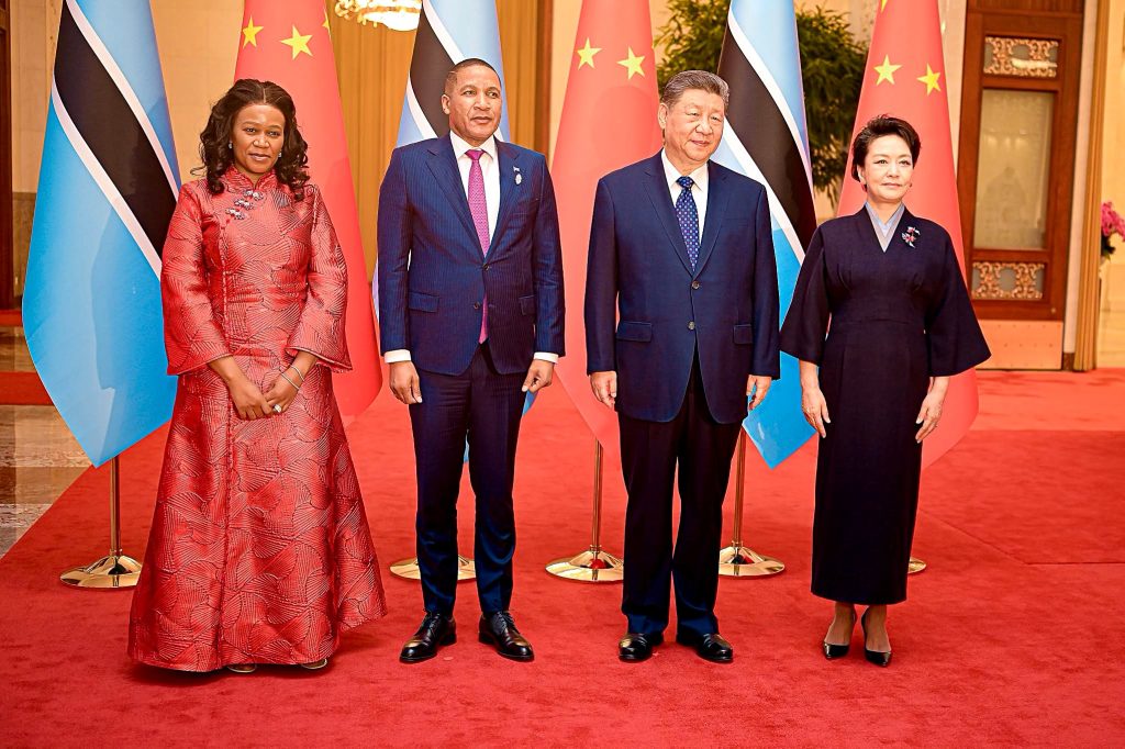 President Duma Boko and First Lady Kaone Boko with President Xi Jinping and his wife, Peng Liyuan, in Beijing.