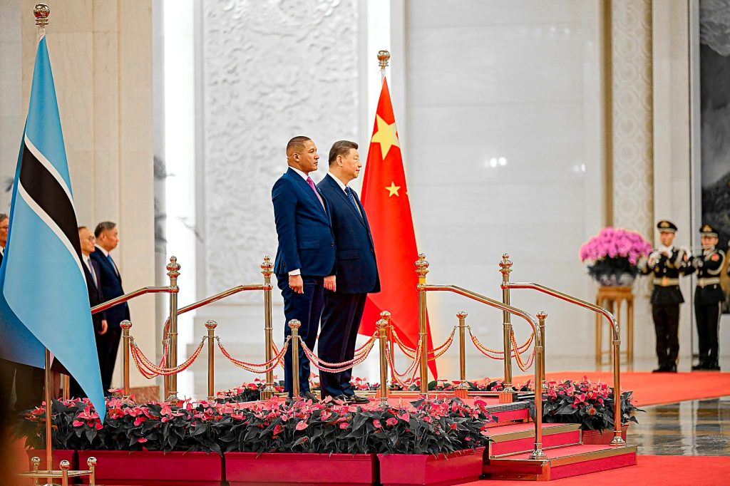 President Duma Boko and President Xi Jinping during the official welcoming ceremony in Beijing.