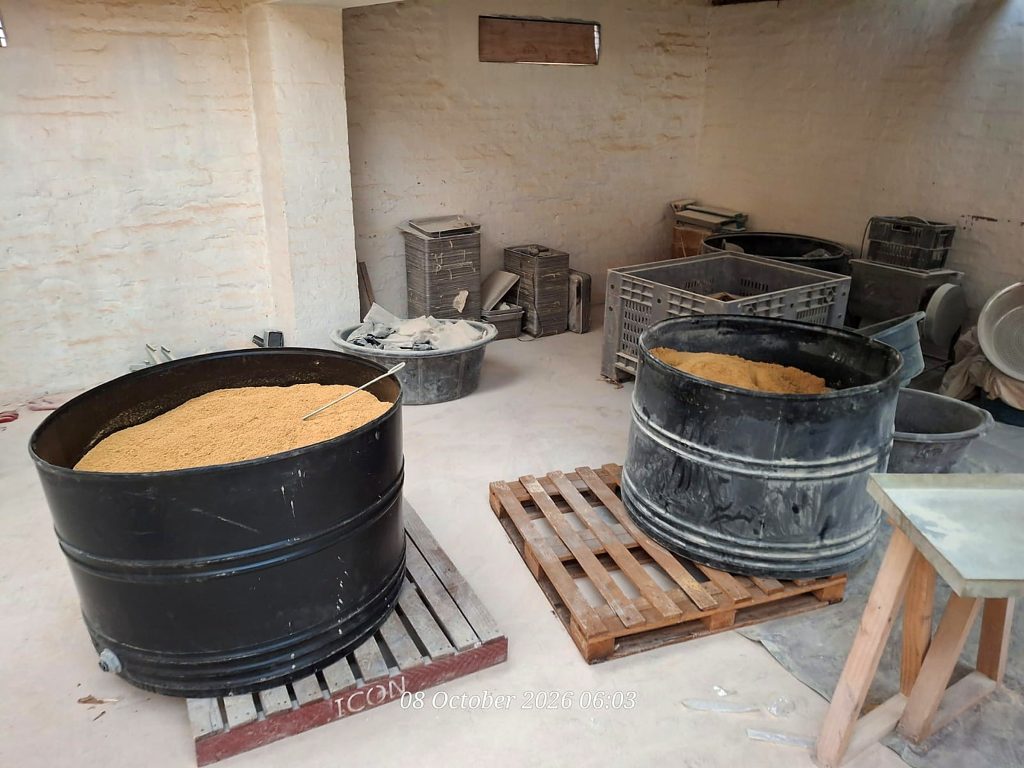 Large drums containing a granular substance at the suspected drug manufacturing laboratory in Krugersdorp.