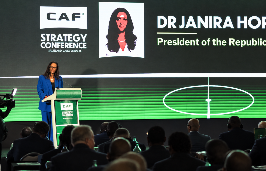 Dr Janira Hopffer Almada addresses the CAF Strategy Conference in Cabo Verde.