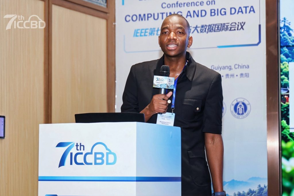 Thobejane at the podium in Guiyang. He argues that African universities should invest more in the mathematical and theoretical foundations of artificial intelligence, not only in applying technologies developed elsewhere.