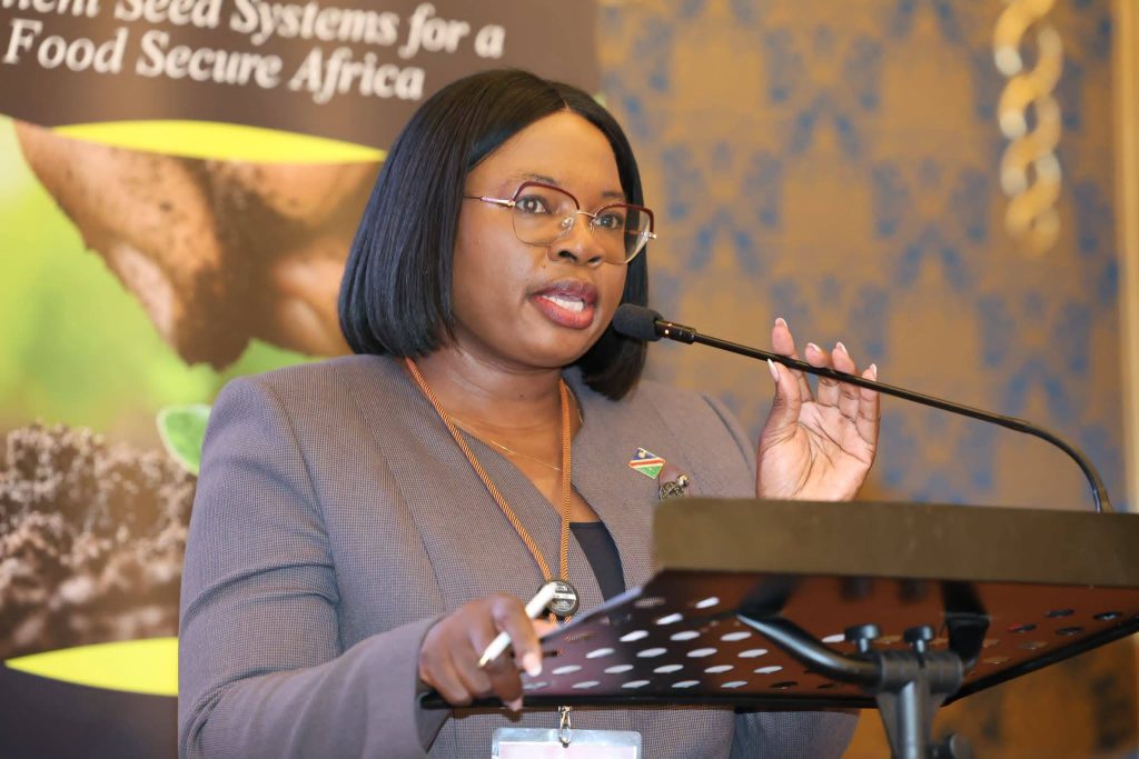 A delegate addresses the summit, which brought together ministers, researchers, seed companies and farmers’ representatives.