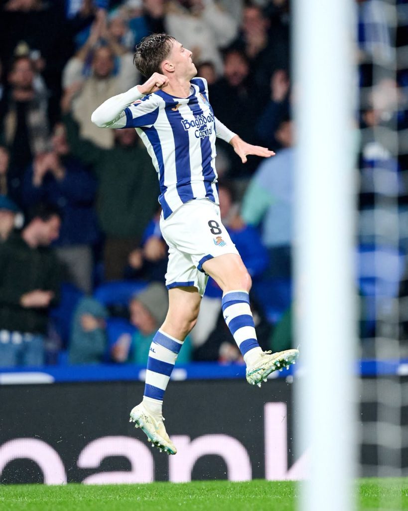 A Real Sociedad player celebrates during the 2-1 home win over Levante on Sunday.